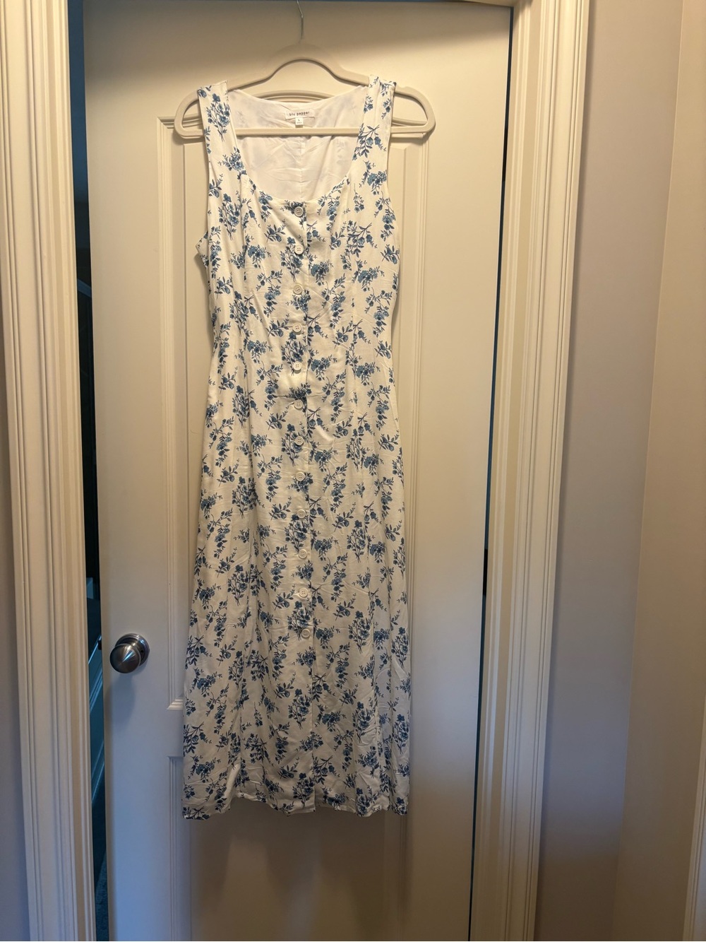 Blu Pepper White Midi Dress with Blue Floral Print